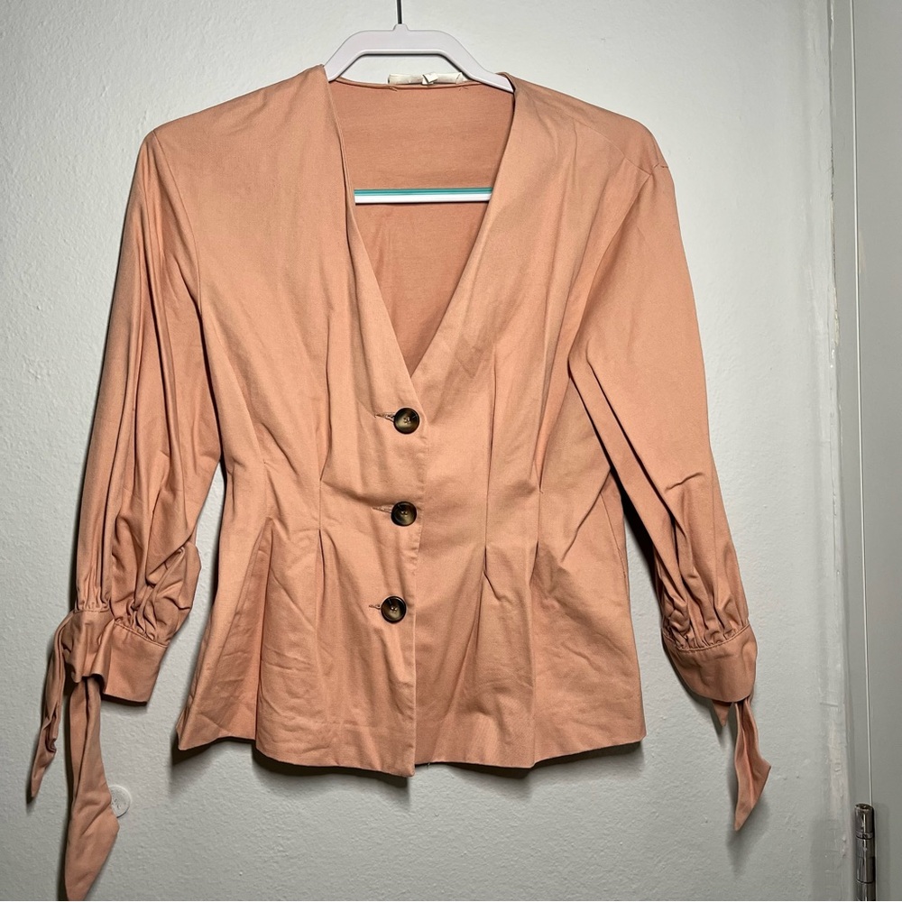 Etaphe Studios Structured Button Blouse  Warm Blush Tan | Size Small | Tailored